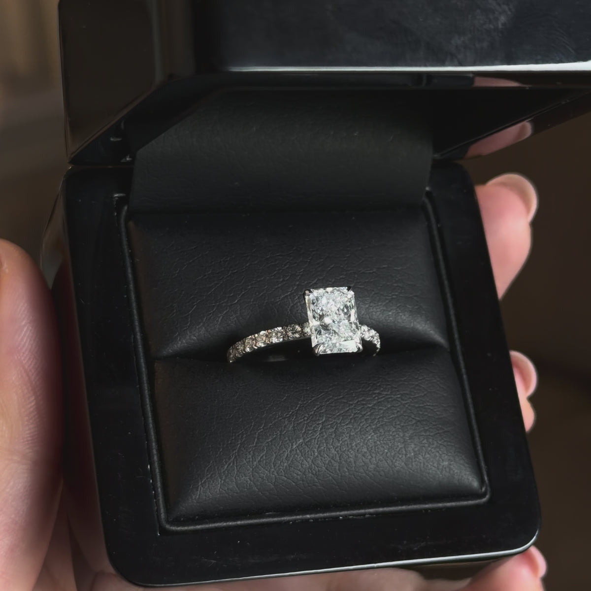 2.00 carat radiant-cut diamond pavé ring in white gold