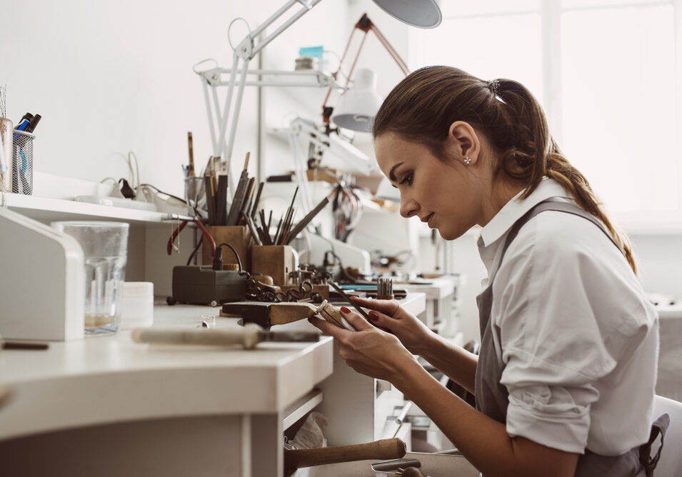 Focused,On,A,Process.,Portrait,Of,Young,Female,Jeweler,Focused